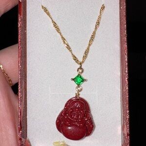 Red laughing Buddha jade necklace